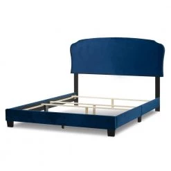 Aric Navy Blue Velvet Queen Bed with Contrasting Piping Accent by Glamour Home