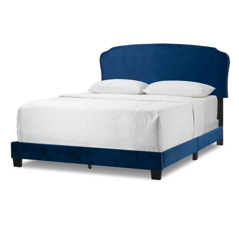 Aric Navy Blue Velvet Queen Bed with Contrasting Piping Accent by Glamour Home 5 Aric Navy Blue Velvet Queen Bed with Contrasting Piping Accent by Glamour Home - Image 5
