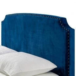 Arezo Navy Blue Velvet Queen Bed with Black Nail Head Trim by Glamour Home 8 Arezo Navy Blue Velvet Queen Bed with Black Nail Head Trim by Glamour Home -Kahomvis Sales Store blue glamour home panel beds ghub 1375 1f 1000