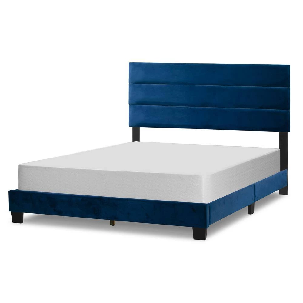 Aris Navy Blue Velvet Queen Bed with Line Stitching Tufting by Glamour Home 2 Aris Navy Blue Velvet Queen Bed with Line Stitching Tufting by Glamour Home - Image 2