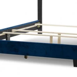 Artan Navy Blue Velvet Queen Bed with Button Tufting by Glamour Home -Kahomvis Sales Store blue glamour home panel beds ghub 1387 c3 1000