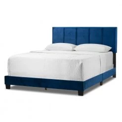 Arty Navy Blue Queen Bed with Line Stitch Tufting by Glamour Home