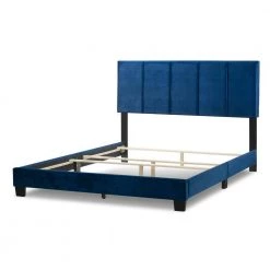 Arty Navy Blue Queen Bed with Line Stitch Tufting by Glamour Home -Kahomvis Sales Store blue glamour home panel beds ghub 1390 c3 1000