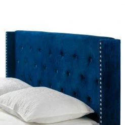 Asali Navy Blue Velvet King Upholstered Headboard Bed with Button Tufting and Nail Headed Wings by Glamour Home 7 Asali Navy Blue Velvet King Upholstered Headboard Bed with Button Tufting and Nail Headed Wings by Glamour Home -Kahomvis Sales Store blue glamour home panel beds ghub 1469 4f 1000