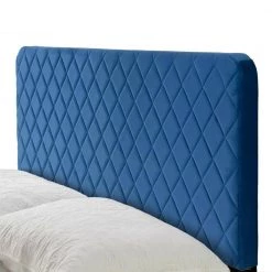 Aurum Navy Blue Velvety Fabric Queen Bed with Decorative Stitching by Glamour Home -Kahomvis Sales Store blue glamour home panel beds ghub 1524 1f 1000