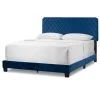 Aurum Navy Blue Velvety Fabric Queen Bed with Decorative Stitching by Glamour Home
