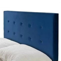 Auryon Navy Blue Velvety Fabric Queen Bed with Button Tufting by Glamour Home -Kahomvis Sales Store blue glamour home panel beds ghub 1527 1f 1000