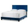 Auryon Navy Blue Velvety Fabric Queen Bed with Button Tufting by Glamour Home