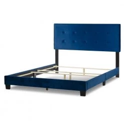 Auryon Navy Blue Velvety Fabric Queen Bed with Button Tufting by Glamour Home -Kahomvis Sales Store blue glamour home panel beds ghub 1527 c3 1000