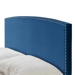 Ausca Navy Blue Velvety Fabric Queen Bed with Nail Head Trim by Glamour Home -Kahomvis Sales Store blue glamour home panel beds ghub 1530 1f 1000