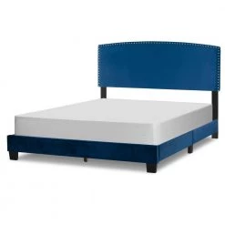 Ausca Navy Blue Velvety Fabric Queen Bed with Nail Head Trim by Glamour Home -Kahomvis Sales Store blue glamour home panel beds ghub 1530 4f 1000