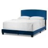 Ausca Navy Blue Velvety Fabric Queen Bed with Nail Head Trim by Glamour Home