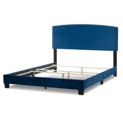 Ausca Navy Blue Velvety Fabric Queen Bed with Nail Head Trim by Glamour Home -Kahomvis Sales Store blue glamour home panel beds ghub 1530 c3 1000