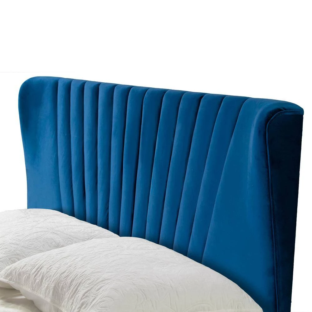 Autumn Navy Blue Velvety Fabric Queen Bed with Decorative Stitching by Glamour Home 5 Autumn Navy Blue Velvety Fabric Queen Bed with Decorative Stitching by Glamour Home - Image 5