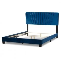 Autumn Navy Blue Velvety Fabric Queen Bed with Decorative Stitching by Glamour Home 9 Autumn Navy Blue Velvety Fabric Queen Bed with Decorative Stitching by Glamour Home -Kahomvis Sales Store blue glamour home panel beds ghub 1536 c3 1000