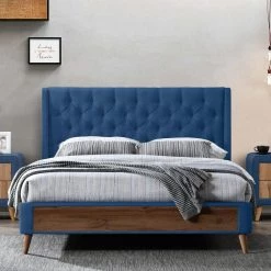Arlo Navy Blue with Wings and Button Tufting Velvet Queen Bed by Glamour Home 9 Arlo Navy Blue with Wings and Button Tufting Velvet Queen Bed by Glamour Home -Kahomvis Sales Store blue glamour home platform beds ghub 1381 31 1000