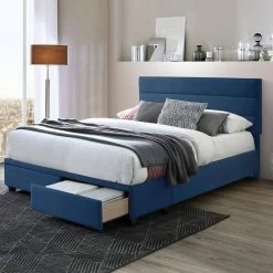 Arnia Navy Blue Queen Bed Captain's Bed with 2-Storage Drawers by Glamour Home -Kahomvis Sales Store blue glamour home platform beds ghub 1384 31 1000