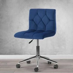 Amali Blue Velvet Upholstered Adjustable Height Swivel Office Chair with Wheel Base by Glamour Home 15 Amali Blue Velvet Upholstered Adjustable Height Swivel Office Chair with Wheel Base by Glamour Home -Kahomvis Sales Store blue glamour home task chairs ghtsc 1464 31 1000