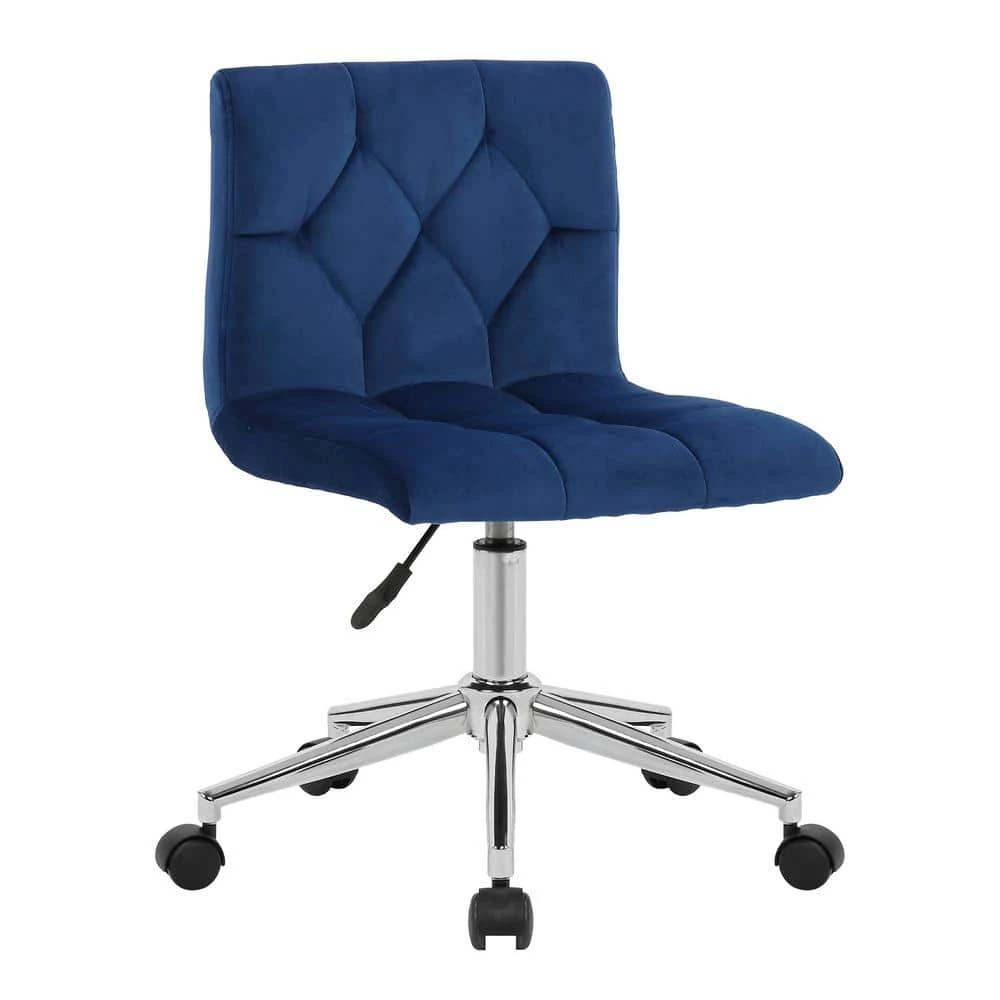 Amali Blue Velvet Upholstered Adjustable Height Swivel Office Chair with Wheel Base by Glamour Home 1 Amali Blue Velvet Upholstered Adjustable Height Swivel Office Chair with Wheel Base by Glamour Home