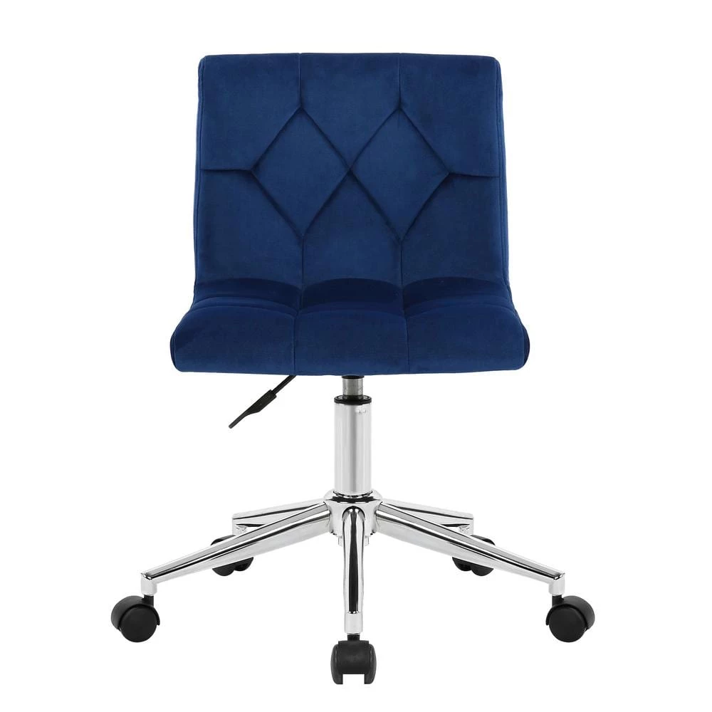 Amali Blue Velvet Upholstered Adjustable Height Swivel Office Chair with Wheel Base by Glamour Home 3 Amali Blue Velvet Upholstered Adjustable Height Swivel Office Chair with Wheel Base by Glamour Home - Image 3