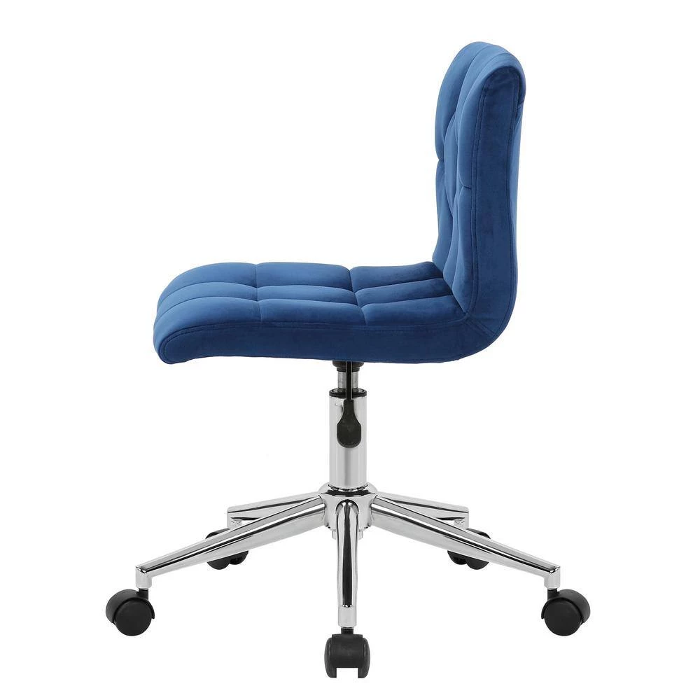 Amali Blue Velvet Upholstered Adjustable Height Swivel Office Chair with Wheel Base by Glamour Home 2 Amali Blue Velvet Upholstered Adjustable Height Swivel Office Chair with Wheel Base by Glamour Home - Image 2
