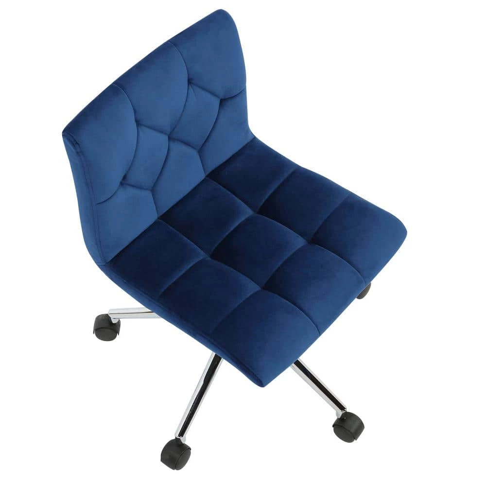 Amali Blue Velvet Upholstered Adjustable Height Swivel Office Chair with Wheel Base by Glamour Home 6 Amali Blue Velvet Upholstered Adjustable Height Swivel Office Chair with Wheel Base by Glamour Home - Image 6