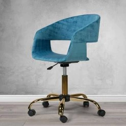 Amani Blue Velvet 17.5 in. Adjustable with Golden Metal Base Height Office Chair by Glamour Home 19 Amani Blue Velvet 17.5 in. Adjustable with Golden Metal Base Height Office Chair by Glamour Home -Kahomvis Sales Store blue golden frame glamour home task chairs ghtsc 1286 31 1000