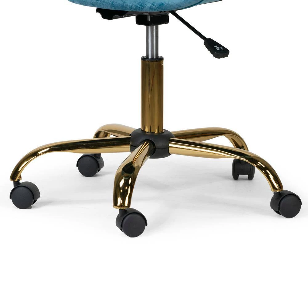 Amani Blue Velvet 17.5 in. Adjustable with Golden Metal Base Height Office Chair by Glamour Home 7 Amani Blue Velvet 17.5 in. Adjustable with Golden Metal Base Height Office Chair by Glamour Home - Image 7