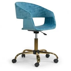 Amani Blue Velvet 17.5 in. Adjustable with Golden Metal Base Height Office Chair by Glamour Home