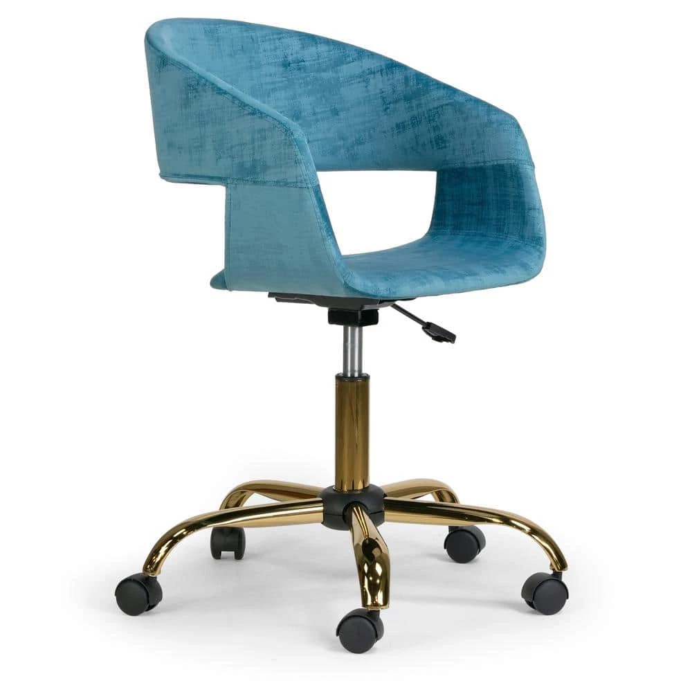 Amani Blue Velvet 17.5 in. Adjustable with Golden Metal Base Height Office Chair by Glamour Home 1 Amani Blue Velvet 17.5 in. Adjustable with Golden Metal Base Height Office Chair by Glamour Home