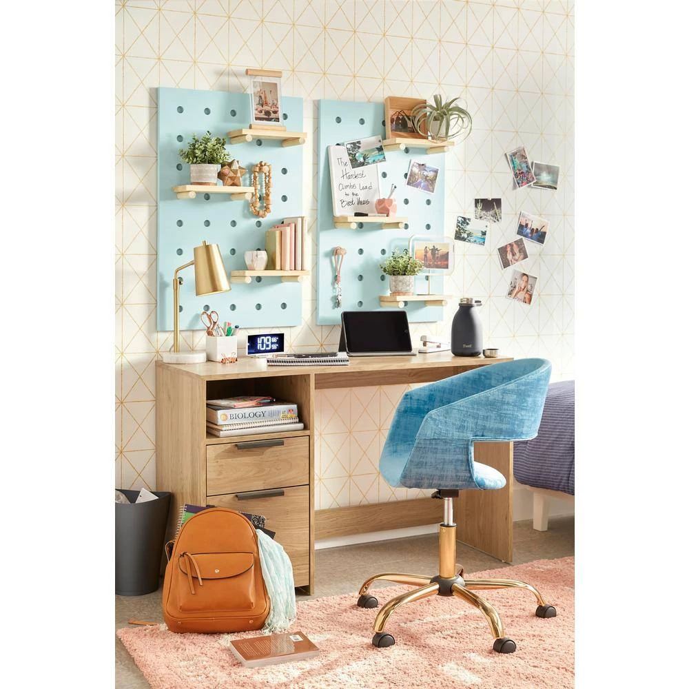 Amani Blue Velvet 17.5 in. Adjustable with Golden Metal Base Height Office Chair by Glamour Home 4 Amani Blue Velvet 17.5 in. Adjustable with Golden Metal Base Height Office Chair by Glamour Home - Image 4