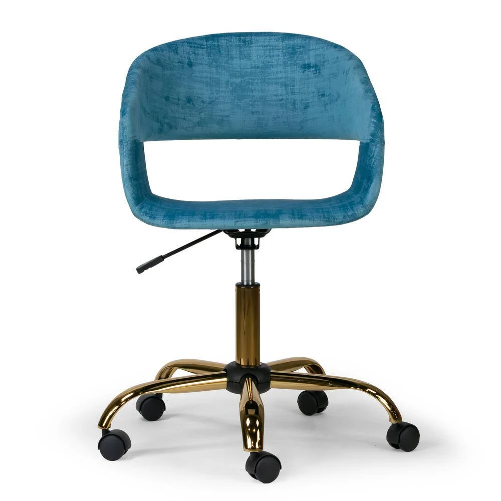 Amani Blue Velvet 17.5 in. Adjustable with Golden Metal Base Height Office Chair by Glamour Home 5 Amani Blue Velvet 17.5 in. Adjustable with Golden Metal Base Height Office Chair by Glamour Home - Image 5
