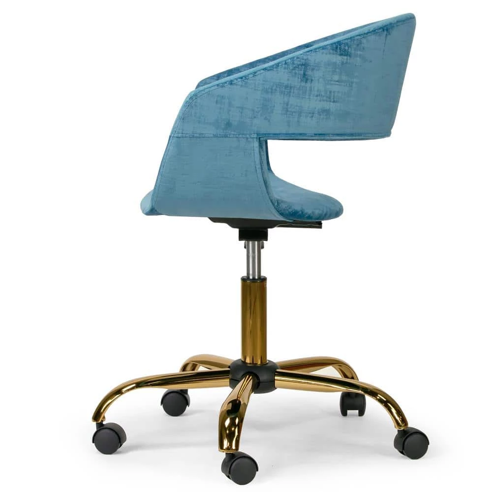 Amani Blue Velvet 17.5 in. Adjustable with Golden Metal Base Height Office Chair by Glamour Home 2 Amani Blue Velvet 17.5 in. Adjustable with Golden Metal Base Height Office Chair by Glamour Home - Image 2