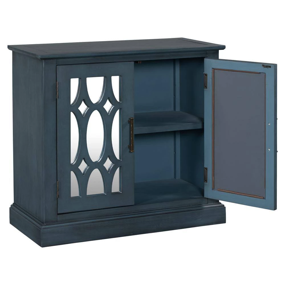 Blue Pine Wood Accent Storage Cabinet with Decorative Mirror Door for Entryway, Bedroom and Living Room by Kahomvis 6 Blue Pine Wood Accent Storage Cabinet with Decorative Mirror Door for Entryway, Bedroom and Living Room by Kahomvis - Image 6