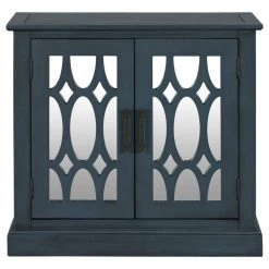Blue Pine Wood Accent Storage Cabinet with Decorative Mirror Door for Entryway, Bedroom and Living Room by Kahomvis