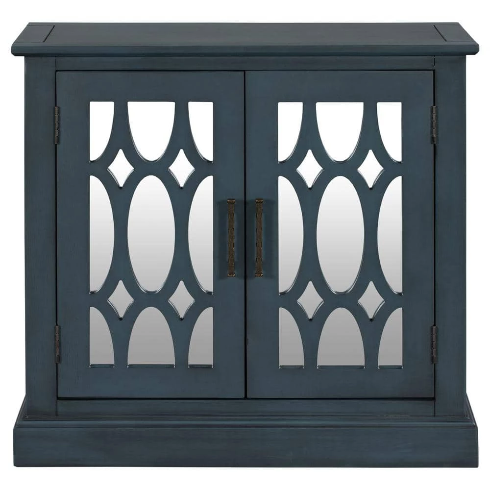 Blue Pine Wood Accent Storage Cabinet with Decorative Mirror Door for Entryway, Bedroom and Living Room by Kahomvis 1 Blue Pine Wood Accent Storage Cabinet with Decorative Mirror Door for Entryway, Bedroom and Living Room by Kahomvis