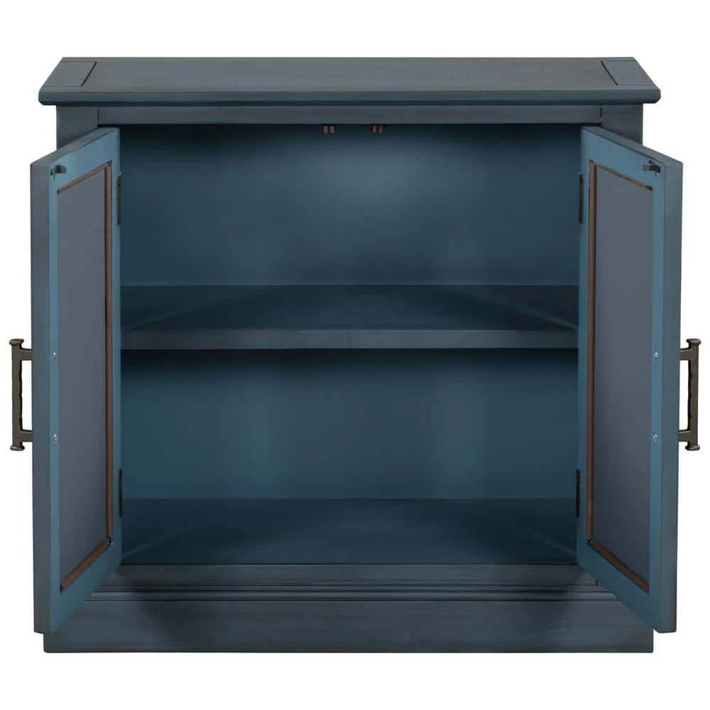 Blue Pine Wood Accent Storage Cabinet with Decorative Mirror Door for Entryway, Bedroom and Living Room by Kahomvis 4 Blue Pine Wood Accent Storage Cabinet with Decorative Mirror Door for Entryway, Bedroom and Living Room by Kahomvis - Image 4