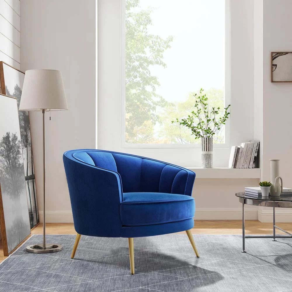 Blue Modern Velvet Upholstered Accent Barrel Chair (Set of 1) by Kahomvis 7 Blue Modern Velvet Upholstered Accent Barrel Chair (Set of 1) by Kahomvis - Image 7