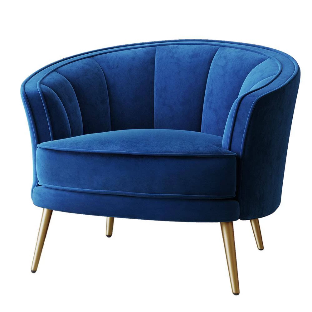 Blue Modern Velvet Upholstered Accent Barrel Chair (Set of 1) by Kahomvis 3 Blue Modern Velvet Upholstered Accent Barrel Chair (Set of 1) by Kahomvis - Image 3