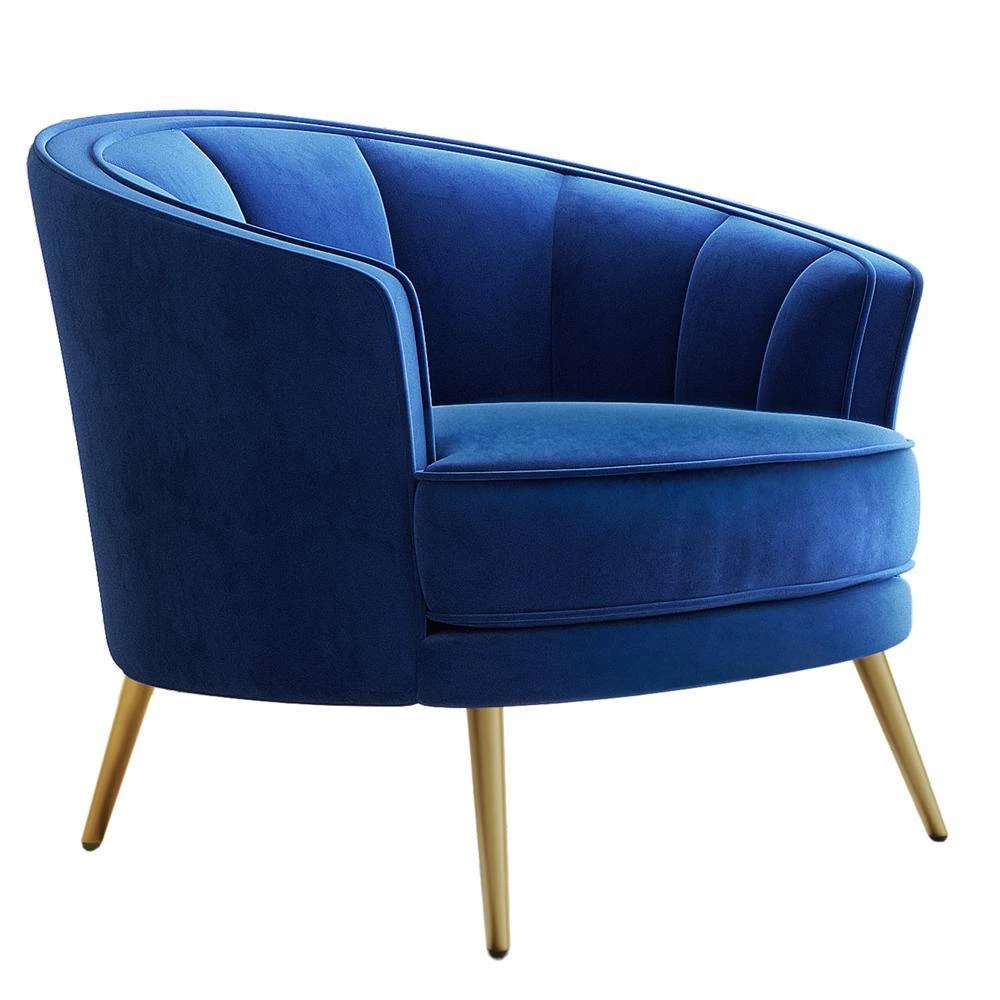 Blue Modern Velvet Upholstered Accent Barrel Chair (Set of 1) by Kahomvis 2 Blue Modern Velvet Upholstered Accent Barrel Chair (Set of 1) by Kahomvis - Image 2