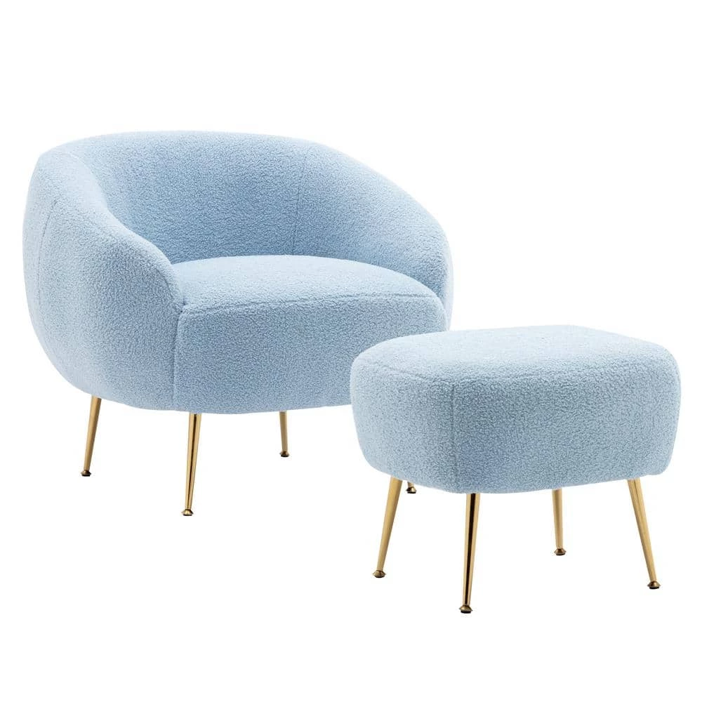 Blue Modern Altay Velvet Leisure Accent Chair and Ottoman Set by Kahomvis 1 Blue Modern Altay Velvet Leisure Accent Chair and Ottoman Set by Kahomvis
