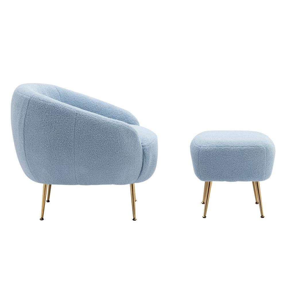 Blue Modern Altay Velvet Leisure Accent Chair and Ottoman Set by Kahomvis 2 Blue Modern Altay Velvet Leisure Accent Chair and Ottoman Set by Kahomvis - Image 2