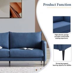 74.8 in. Blue Linen 2-Seater Upholstery Loveseat with Round Arms by Kahomvis -Kahomvis Sales Store blue linen cover kahomvis loveseats of lqwf 8aac 1f 1000