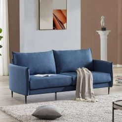 74.8 in. Blue Linen 2-Seater Upholstery Loveseat with Round Arms by Kahomvis -Kahomvis Sales Store blue linen cover kahomvis loveseats of lqwf 8aac 31 1000