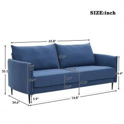 74.8 in. Blue Linen 2-Seater Upholstery Loveseat with Round Arms by Kahomvis -Kahomvis Sales Store blue linen cover kahomvis loveseats of lqwf 8aac 76 1000