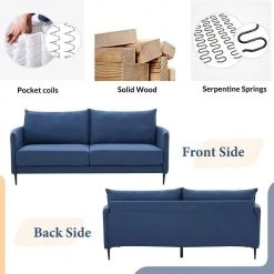 74.8 in. Blue Linen 2-Seater Upholstery Loveseat with Round Arms by Kahomvis -Kahomvis Sales Store blue linen cover kahomvis loveseats of lqwf 8aac fa 1000