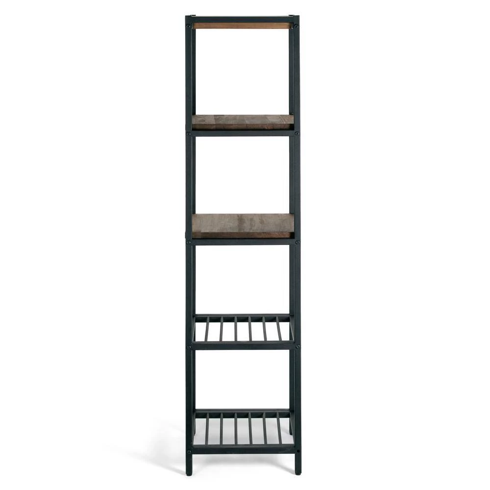 Ailis 57 in. Brown Pine Wood Metal Frame Etagere Bookcase Shelf Media Center by Glamour Home 3 Ailis 57 in. Brown Pine Wood Metal Frame Etagere Bookcase Shelf Media Center by Glamour Home - Image 3