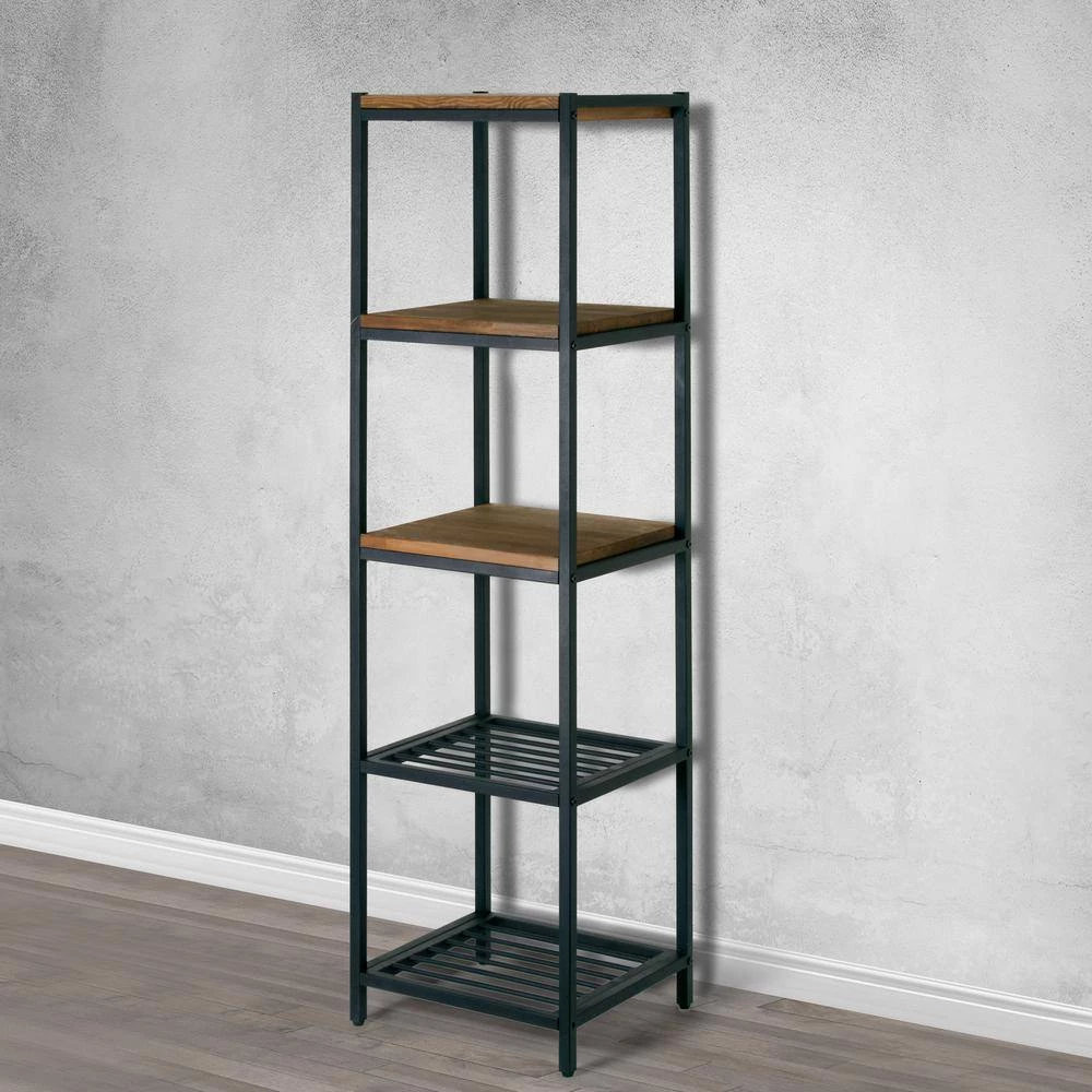 Ailis 57 in. Brown Pine Wood Metal Frame Etagere Bookcase Shelf Media Center by Glamour Home 7 Ailis 57 in. Brown Pine Wood Metal Frame Etagere Bookcase Shelf Media Center by Glamour Home - Image 7
