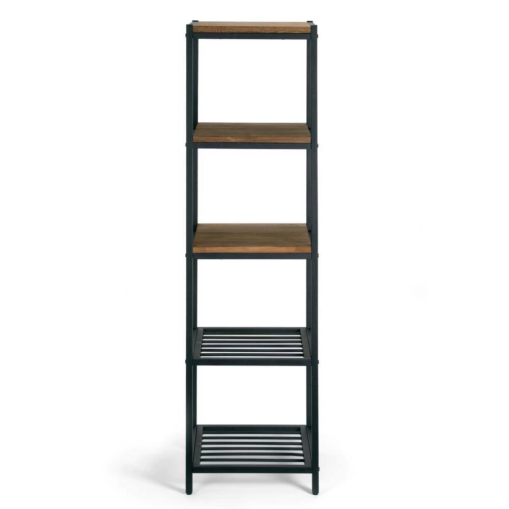 Ailis 57 in. Brown Pine Wood Metal Frame Etagere Bookcase Shelf Media Center by Glamour Home 2 Ailis 57 in. Brown Pine Wood Metal Frame Etagere Bookcase Shelf Media Center by Glamour Home - Image 2