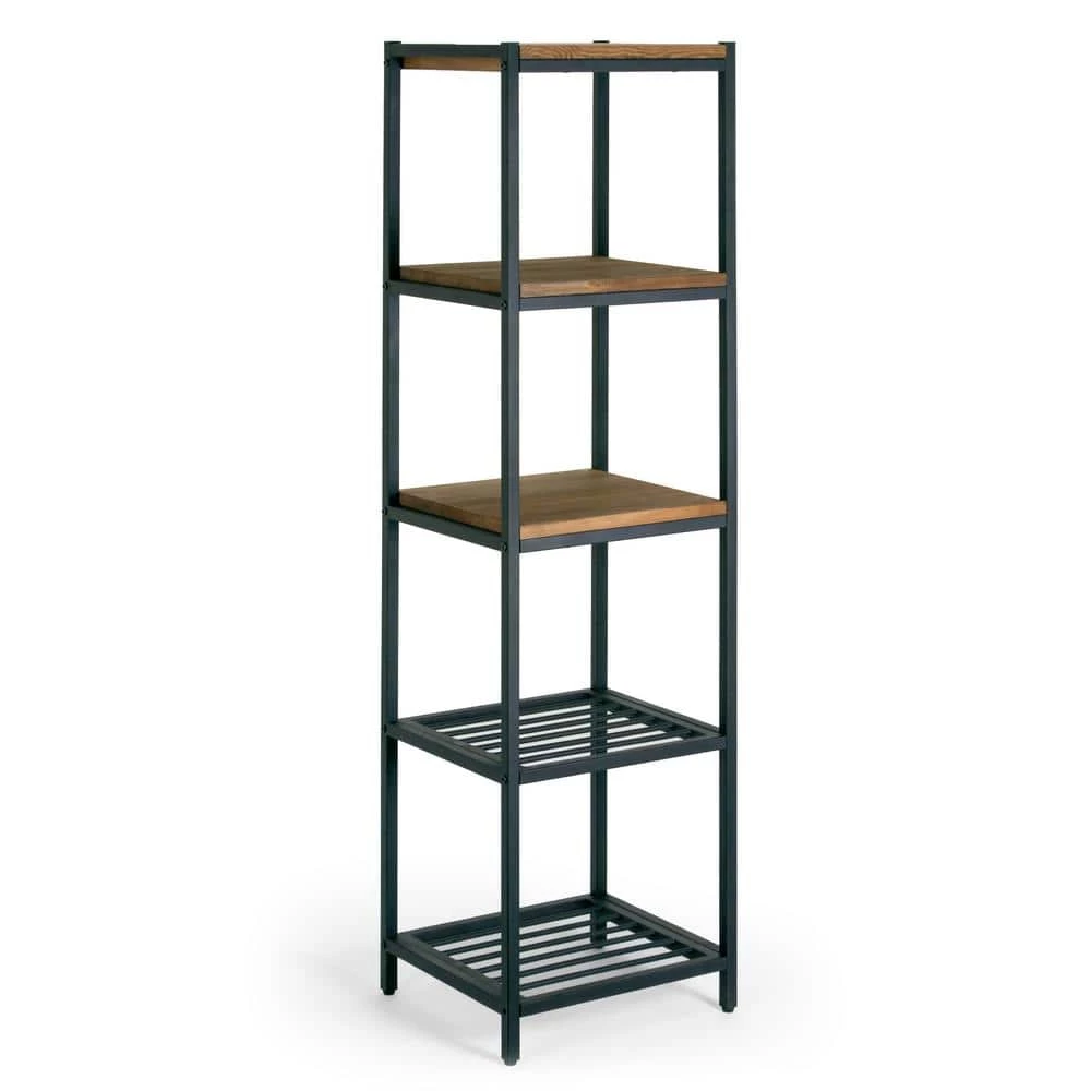Ailis 57 in. Brown Pine Wood Metal Frame Etagere Bookcase Shelf Media Center by Glamour Home 1 Ailis 57 in. Brown Pine Wood Metal Frame Etagere Bookcase Shelf Media Center by Glamour Home